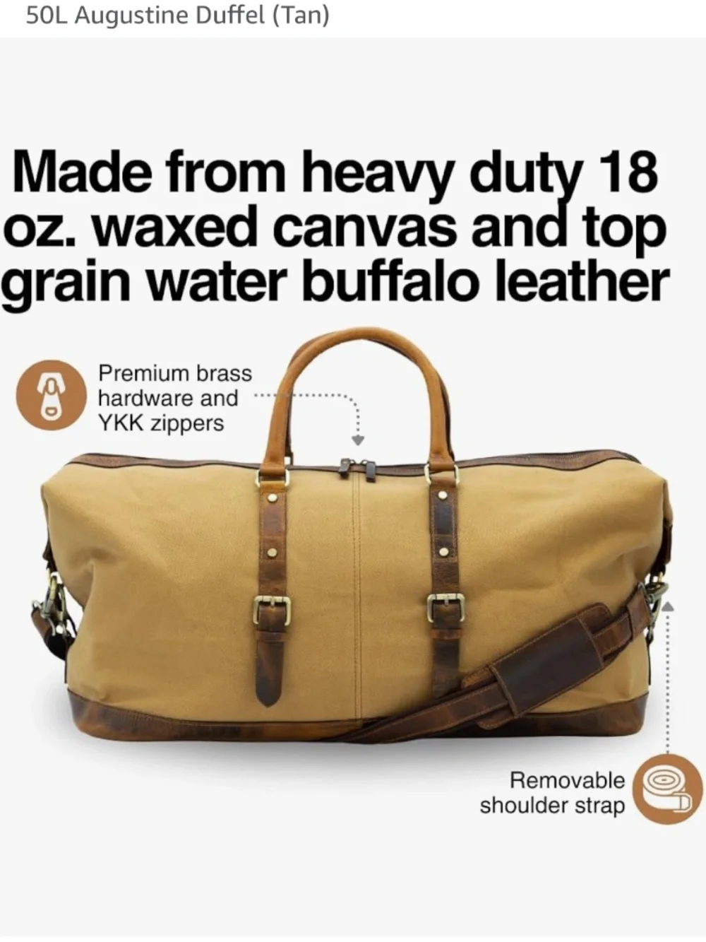 Kodiak Tan Canvas Duffel with Brown Leather Trim
